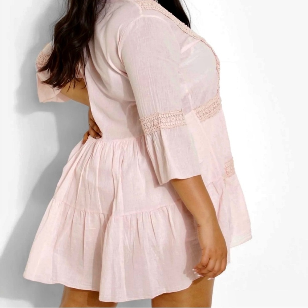 NWT💕 Boohoo Plus Size Long Sleeve Crochet Trim Dress Size 16 - Picture 5 of 8